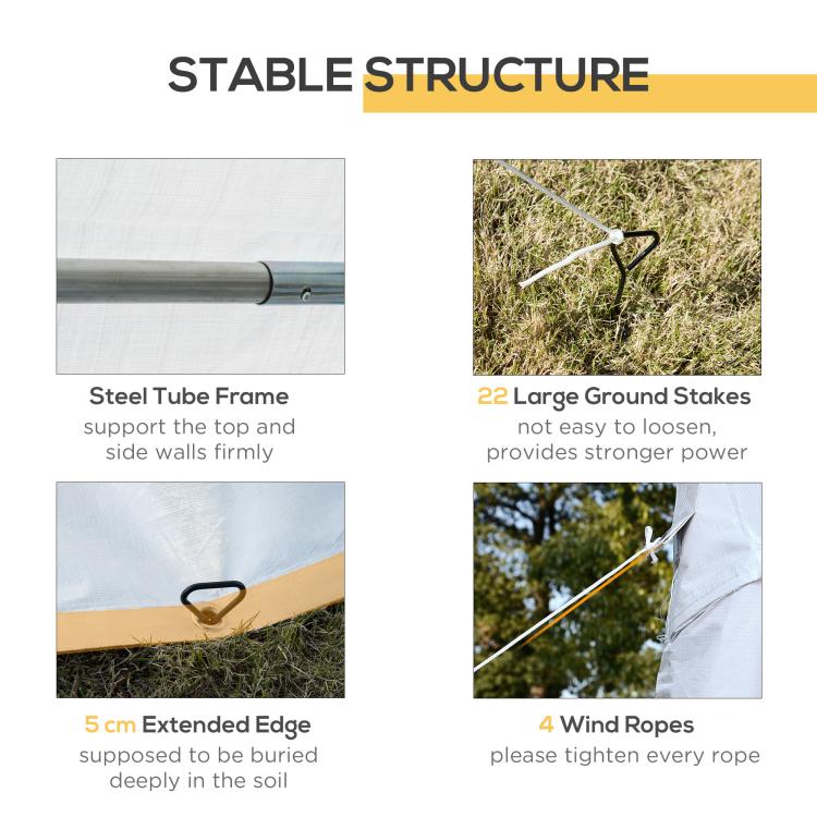 Party tent accessories: steel tube frame, ground stakes, and wind ropes
