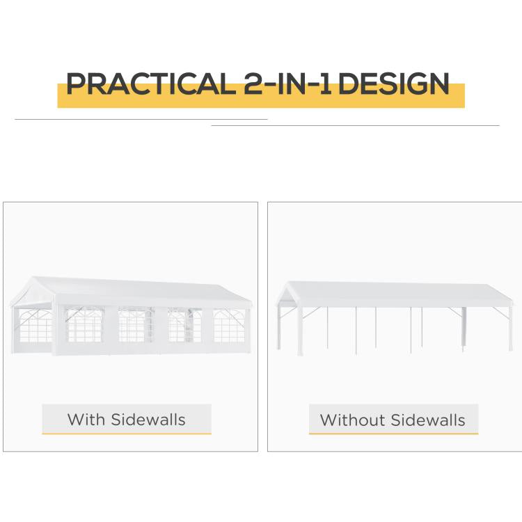 Party tent with removable sidewalls—shown with and without sidewalls