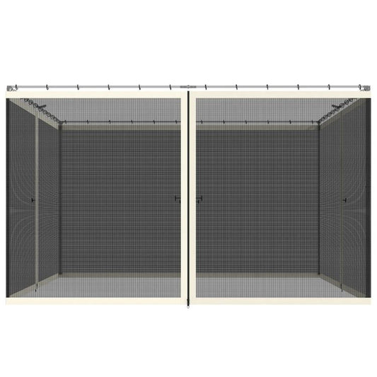 Cream-frame gazebo mesh sidewall netting panel set with zipped door openings