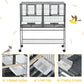 Divided metal bird cage with removable bottom tray and wood perches