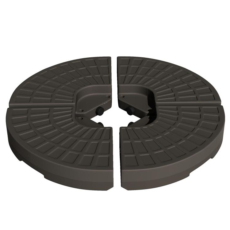 Fan-shaped umbrella weight base with central opening and molded carry handles, dark brown
