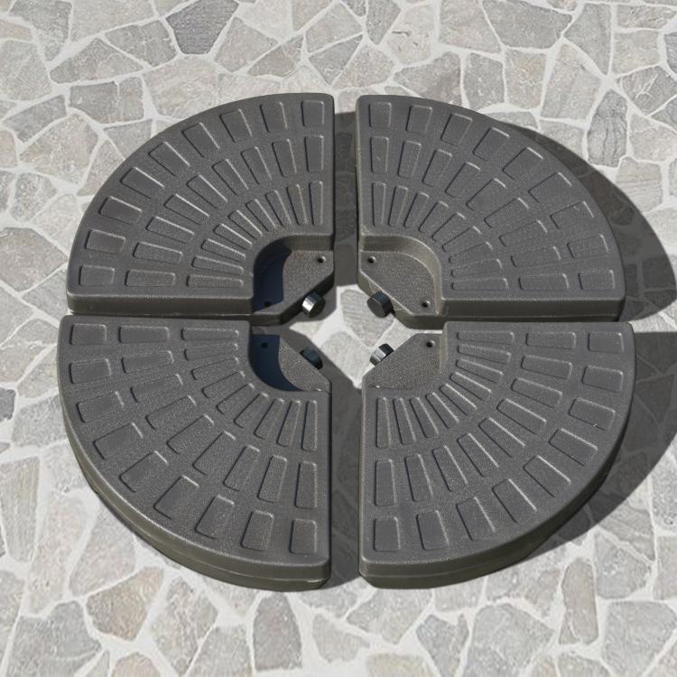 Round umbrella weight base with fan-shaped segments and central mount, dark brown