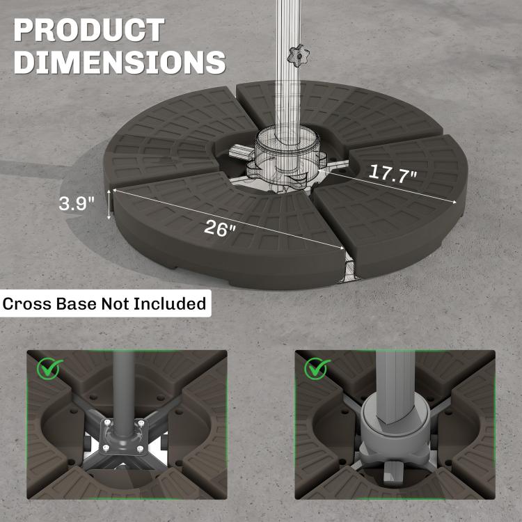 Fan-shaped umbrella weight with central post opening and molded support grooves, dark brown