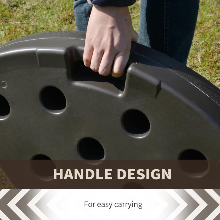 Patio umbrella base weight with built-in carrying handle holes, dark brown