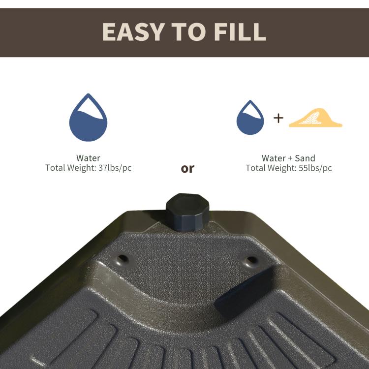 Umbrella base weight with top fill opening and molded texture, dark brown