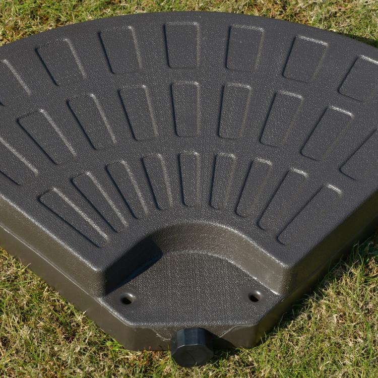 Textured fan-shaped umbrella base corner with center opening, dark brown