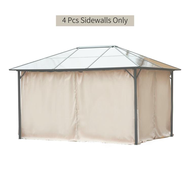 Beige gazebo sidewall panels covering the sides of a metal frame shelter