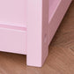 Pink toy storage bench base corner with smooth rounded edge and sturdy leg