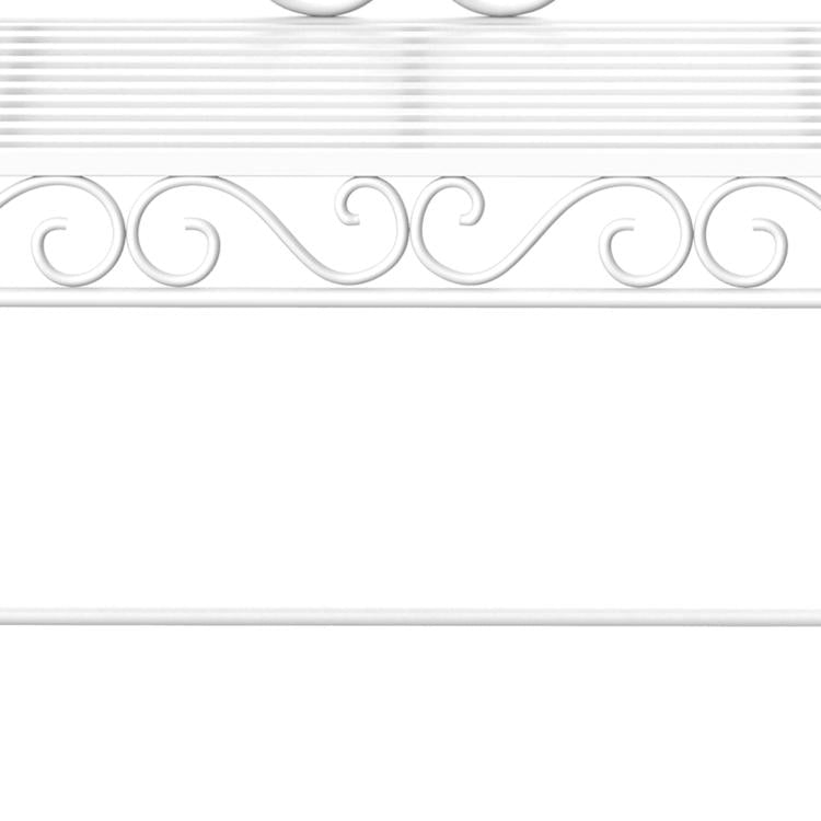 Cream white metal bench seat slats with decorative scroll trim