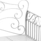 Cream white metal bench armrest and side scrollwork with slatted seat