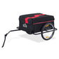 Two-wheel bicycle cargo trailer with black cover, red stripe detailing, hitch bar