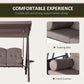 Comfort detail: taupe padded seat and cylindrical head cushions on outdoor swing