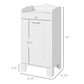 White cabinet dimensions shown: 31 in tall; curved top shelf and door with handle