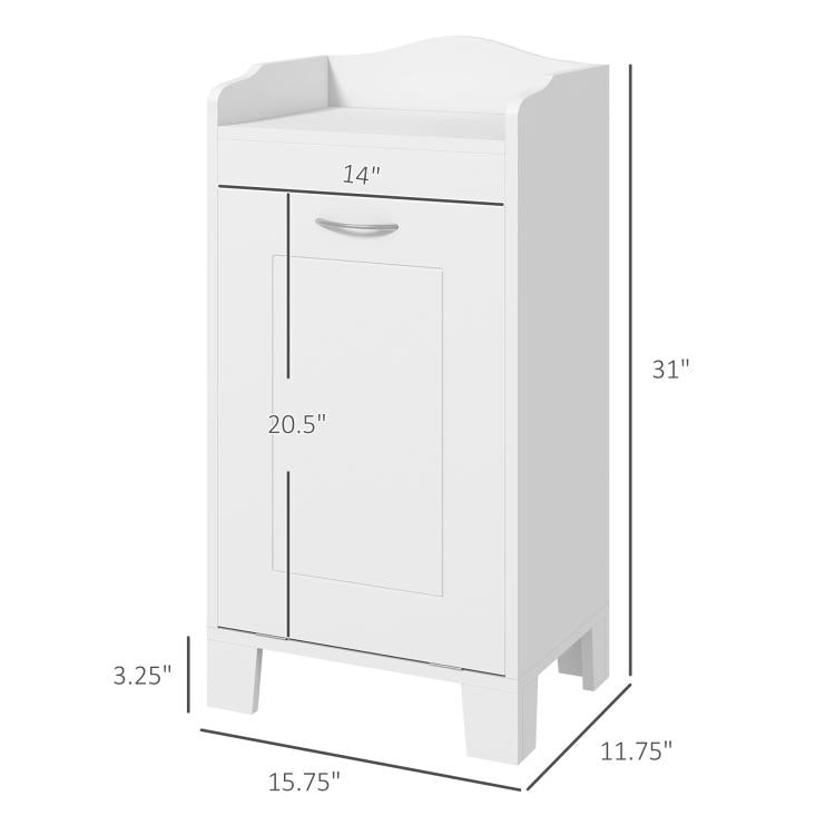 White cabinet dimensions shown: 31 in tall; curved top shelf and door with handle