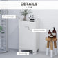 White cabinet with metal handle, curved edge top, and sturdy legs