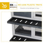 Rabbit hutch with bottom plastic trays and wire mesh fronts, white frame, caster wheels