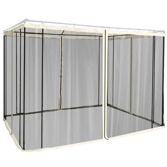 Cream frame mesh gazebo sidewall panel with zipper opening and gray mesh screen