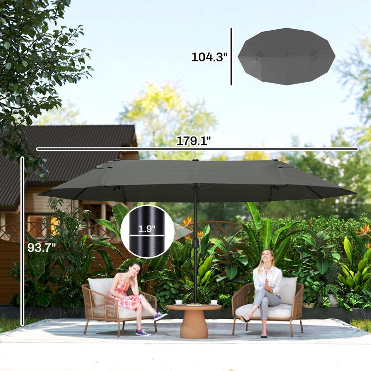 Extra-large dark gray patio umbrella canopy with central pole for shade