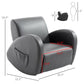 Grey kids rocking chair, rounded armrest design with side pocket detail