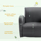 Grey PU leather armchair with smooth back and rounded edges, cushioned seat