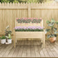 Two-tier wooden raised garden bed with three flower rows and potted plants