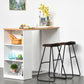 Counter-height bar table with light wood top, white 3-shelf cabinet, shown with stools