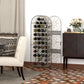 Antique bronze wine bottle rack with bottles inside, arched cage and open side
