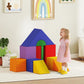 Kids foam climbing play house with rainbow colored blocks and slide ramp