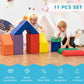 11-piece foam play set with house structure and colorful blocks for toddlers