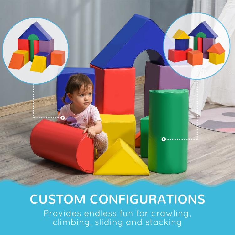 Kids foam crawl-and-climb tunnel house with cylinder and cube accessories