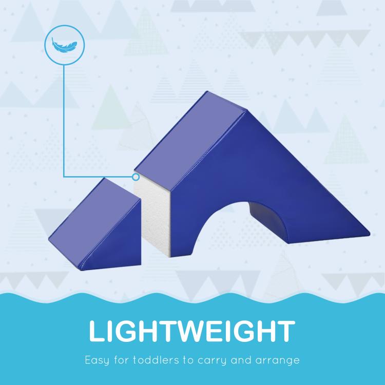 Lightweight foam play house with blue ramp and smaller foldable blocks
