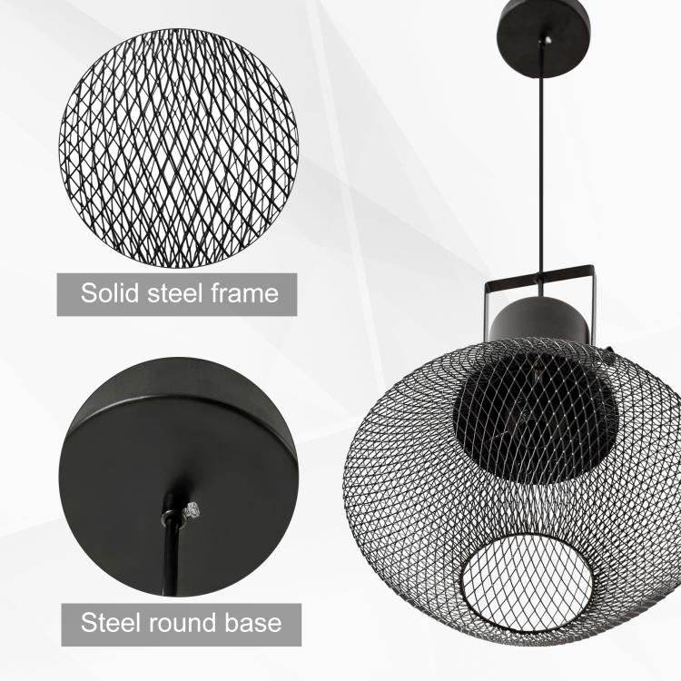 Black round base and wire mesh globe pendant light with hanging chain