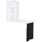 Wall-mounted foldable floating desk in white with black support panel and shelves
