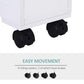 White rolling cabinet on four caster wheels, two with brakes