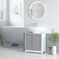 Freestanding bathroom vanity cabinet with gray double doors and sink-ready top cut-out