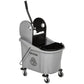Gray two-bucket mop cleaning cart with wringer, mop-handle holder, and 4 wheels
