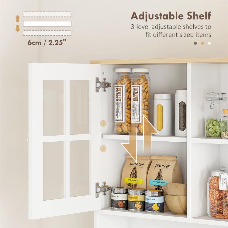 Illustration of an adjustable 3-level shelf inside a pantry cabinet