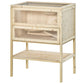 Natural wooden 3-tier small animal cage with open front panel and wire-mesh ceiling