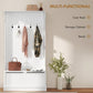 White entryway hall tree with coat rack, five hooks, bench and shoe storage cabinet