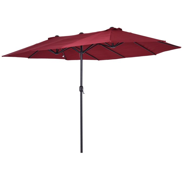 Wine red patio umbrella with double-panel canopy and center support pole