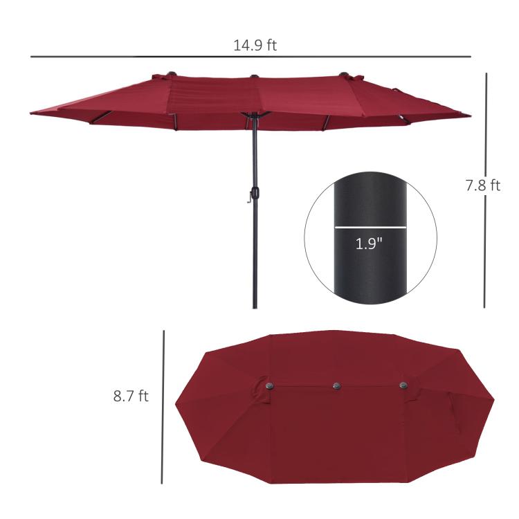 Wine red patio umbrella with vented canopy and crank pole