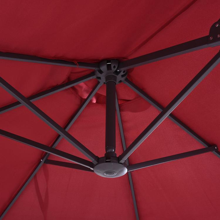 Wine red patio umbrella canopy frame with central hub and ribs
