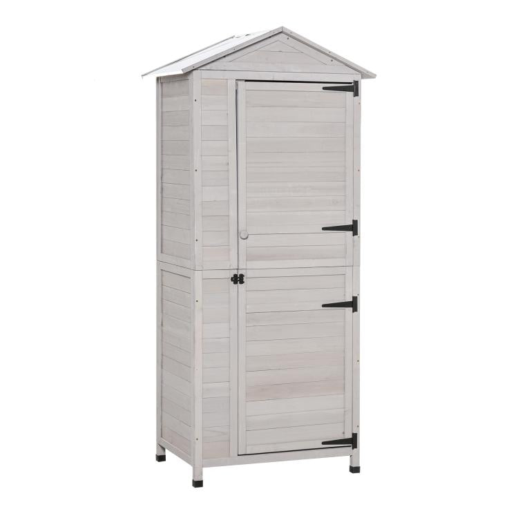 Lockable white wooden 4-tier garden storage cabinet shed with double doors and handle