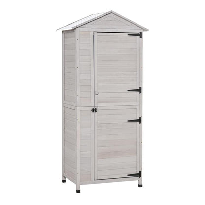Lockable white wooden 4-tier garden storage cabinet shed with double doors and handle
