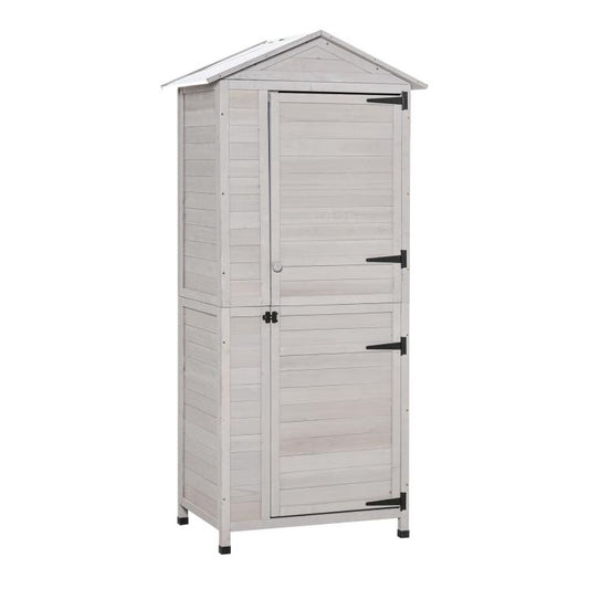 Lockable white wooden 4-tier garden storage cabinet shed with double doors and handle