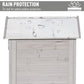 White wooden storage cabinet shed with sloped top panel