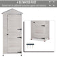 White wooden storage cabinet shed on four elevated corner feet