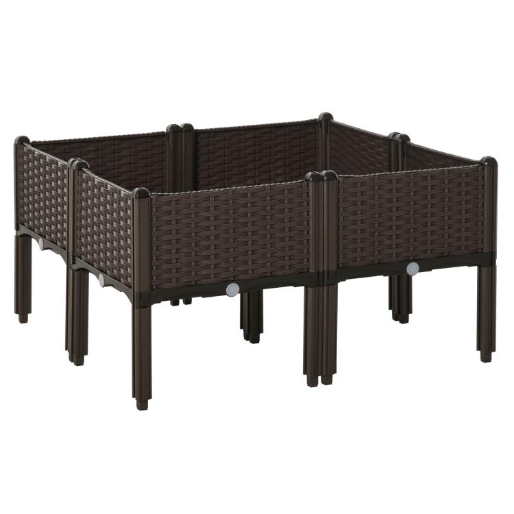 Brown raised garden bed with interwoven panels and four legs