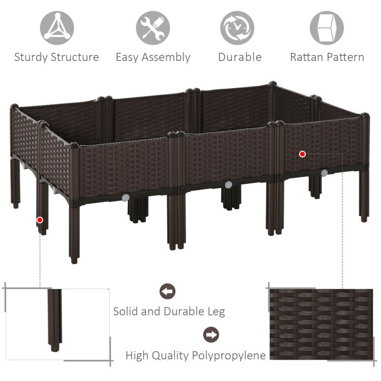 Brown raised garden bed with legs and rattan pattern, solid durable frame design