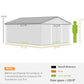 Metal shed size diagram with labeled overall, floor, and inner storage
